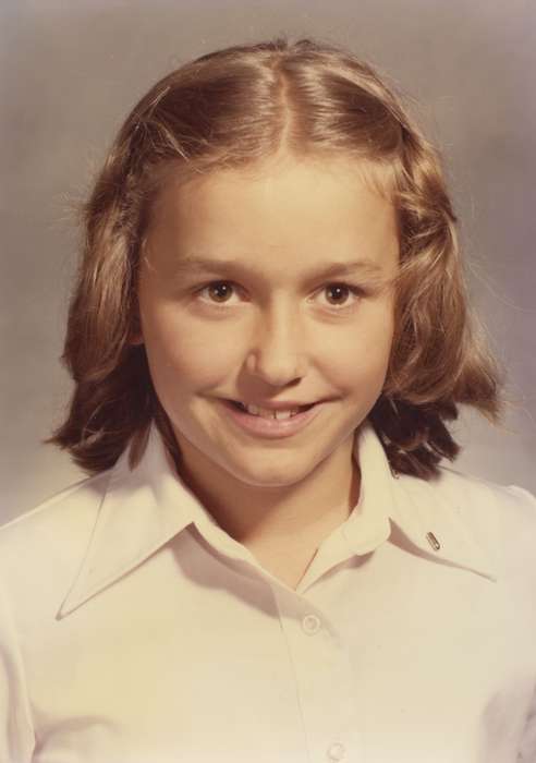 Portraits - Individual, Iowa History, Iowa, hairstyle, blouse, Travel, Laupp, Mary Jo, history of Iowa, smile, Waldron, MI, school photo