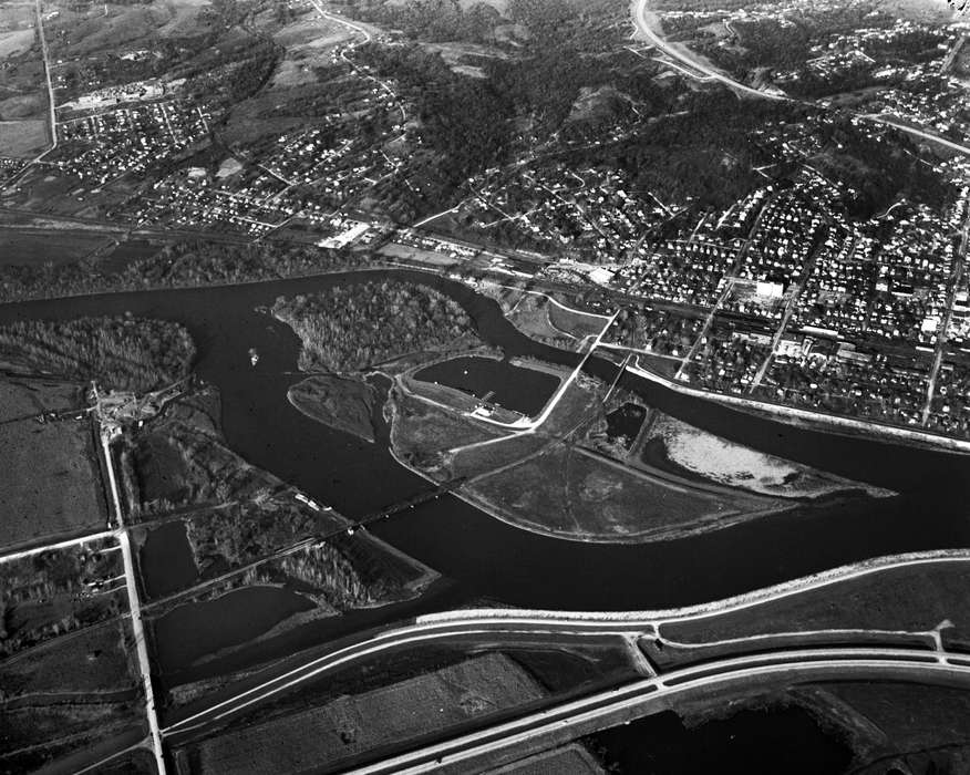 islands, bridge, Iowa History, Ottumwa, IA, history of Iowa, Lakes, Rivers, and Streams, Aerial Shots, river, Iowa, Lemberger, LeAnn