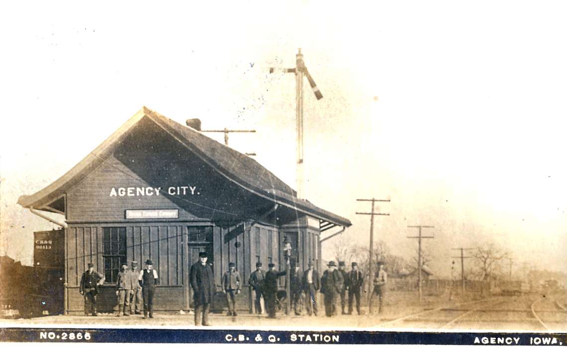 Portraits - Group, history of Iowa, Iowa History, train track, depot, Iowa, Agency, IA, Lemberger, LeAnn, Train Stations