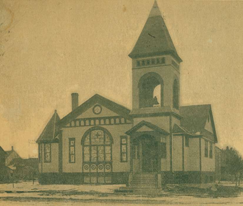 bell, church, window, Iowa, history of Iowa, presbysterian, Lemberger, LeAnn, Cities and Towns, Religious Structures, stained glass, Brighton, IA, Iowa History