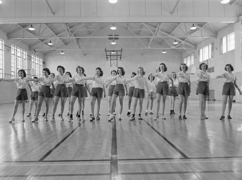 history of Iowa, Iowa History, Library of Congress, young women, dancing, Iowa, students, Schools and Education, gymnasium
