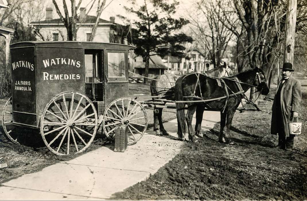 Hospitals, Anamosa, IA, history of Iowa, Anamosa Library & Learning Center, patent medicine, Animals, Iowa, carriage, Businesses and Factories, Labor and Occupations, horse, Iowa History, briefcase