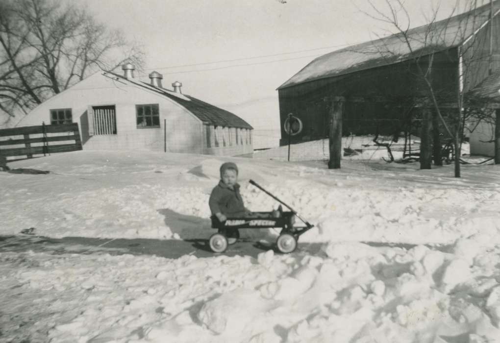 Iowa, Iowa History, Children, Barns, Portraits - Individual, Griffin, Allan, Farms, history of Iowa, snow, Farley, IA, wagon