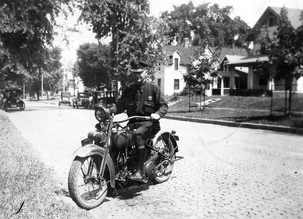 police, Klinefelter, Mary, Eldora, IA, history of Iowa, Motorized Vehicles, Iowa, Portraits - Individual, motorcycle, Iowa History