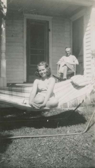 girl, Portraits - Individual, Iowa History, Iowa, Hampton, IA, porch, Homes, hammock, Leisure, Beach, Rosemary, history of Iowa