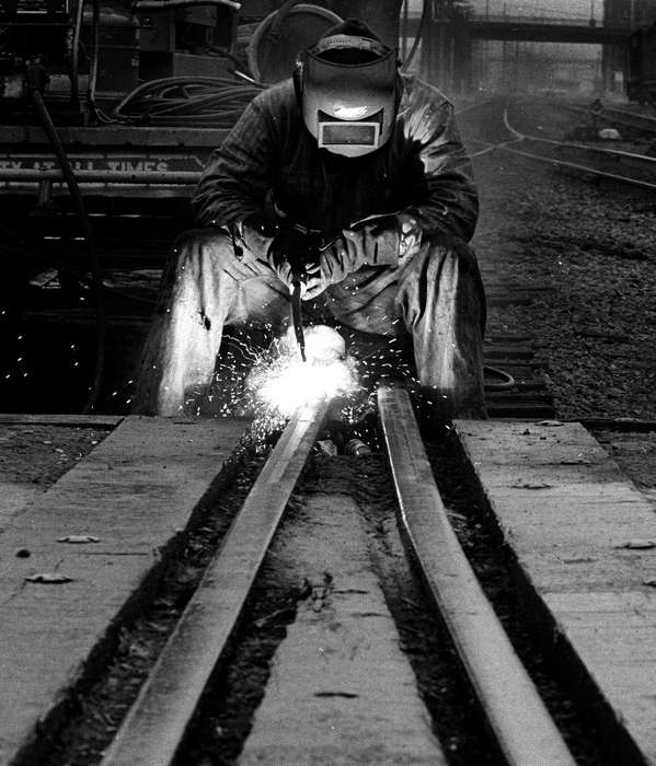 Businesses and Factories, welder, Iowa History, train track, Iowa, Lemberger, LeAnn, Labor and Occupations, Ottumwa, IA, railroad, welding, history of Iowa