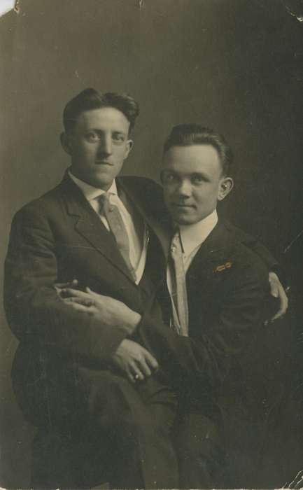 Portraits - Group, history of Iowa, Iowa History, McCllough, Connie, Fairmont, MN, tie, friends, Iowa, suit