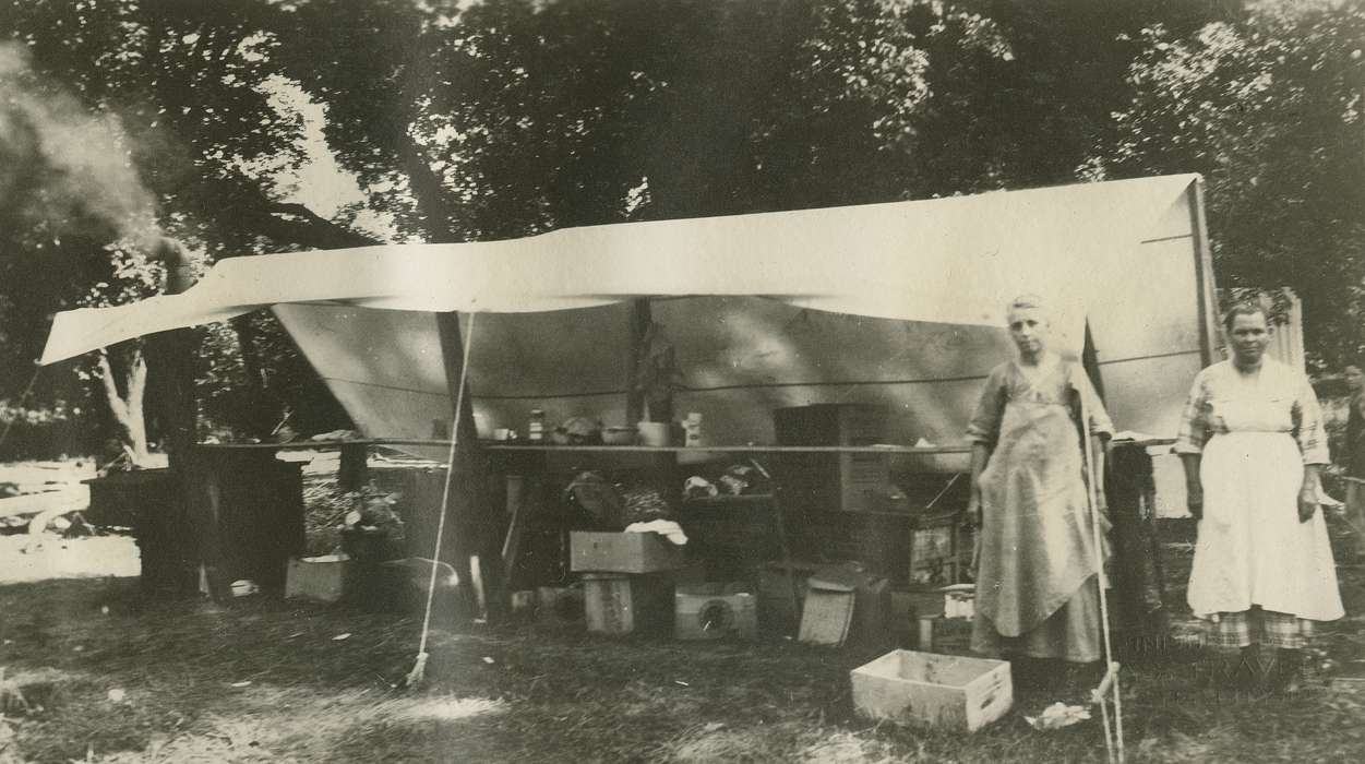 Portraits - Group, cook, boy scouts, history of Iowa, Iowa History, Hamilton County, IA, tent, Iowa, Outdoor Recreation, McMurray, Doug, Food and Meals, Labor and Occupations