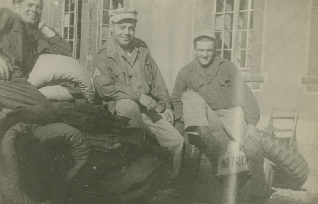 France, world war ii, Military and Veterans, Campopiano Von Klimo, Melinda, Iowa History, sergeant, Iowa, history of Iowa, Portraits - Group, wwii, tire, uniform, Travel