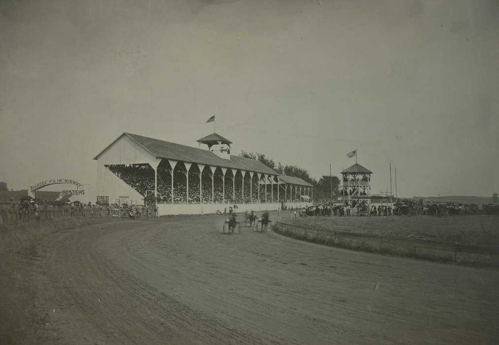 racetrack, Iowa, Animals, audience, Fairs and Festivals, horse, crowd, Entertainment, stadium, Anamosa, IA, Hatcher, Cecilia, history of Iowa, Iowa History