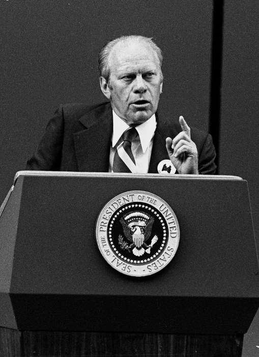 history of Iowa, Iowa History, Lemberger, LeAnn, iowa state fair, Civic Engagement, tie, Fairs and Festivals, president, Iowa, podium, speech, Des Moines, IA, gerald ford