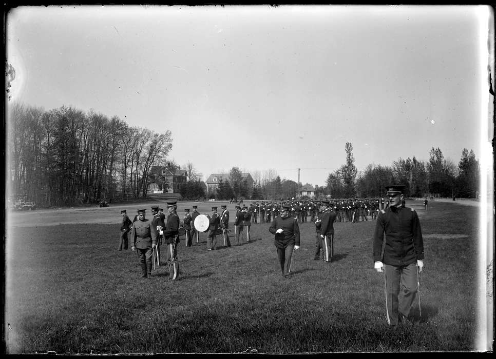 men, uniform, Iowa, Storrs, CT, field, Archives & Special Collections, University of Connecticut Library, band, history of Iowa, Iowa History