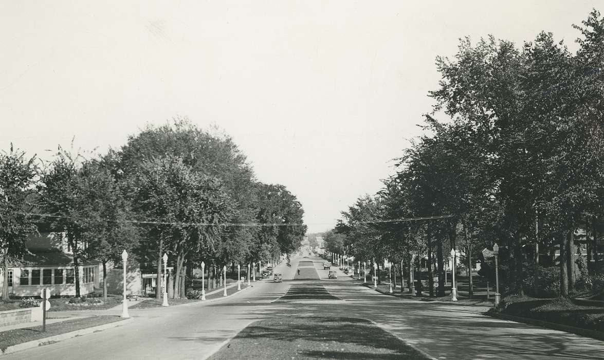 history of Iowa, Waverly Public Library, Waverly, IA, Iowa, power line, street, Iowa History, Cities and Towns, tree, street light