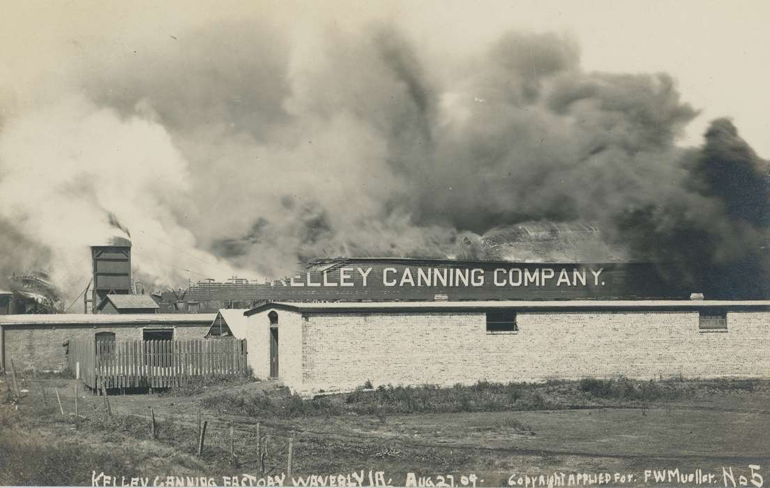 history of Iowa, Iowa History, Wrecks, brick building, fire, Waverly, IA, Iowa, fence, Waverly Public Library