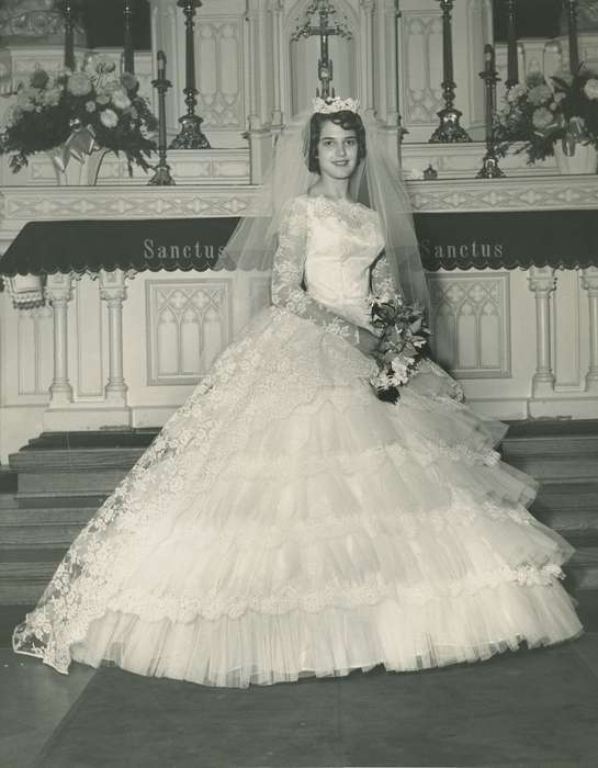 bride, Weddings, history of Iowa, church, Rogers, Rose Frantz, Iowa City, IA, Iowa, dress, Portraits - Individual, Iowa History