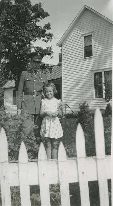 Portraits - Group, Children, Iowa History, Iowa, Hampton, IA, uniform, house, Military and Veterans, fence, Beach, Rosemary, history of Iowa