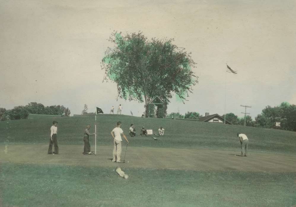 flag, golf, Clear Lake, IA, history of Iowa, colorized, McMurray, Doug, Iowa, Sports, Iowa History, tree, Leisure