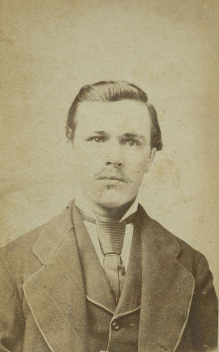 vest, history of Iowa, Iowa History, IA, four in hand tie, necktie, man, cabinet photo, Iowa, Olsson, Ann and Jons, mustache, Portraits - Individual