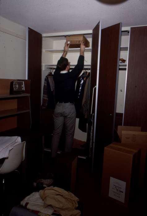 Cedar Falls, IA, history of Iowa, Iowa History, uni, UNI Special Collections & University Archives, Iowa, dorm room, Schools and Education, box, university of northern iowa, closet