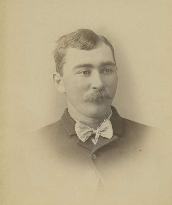 Portraits - Individual, Olsson, Ann and Jons, Iowa History, Iowa, mustache, Washington, IA, man, bow tie, cabinet photo, history of Iowa