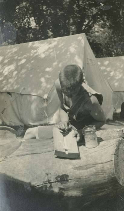 scouts, nature, Iowa, tent, outside, Iowa History, McMurray, Doug, Children, camping, camp, boy scout, Hamilton County, IA, summer camp, history of Iowa, scout