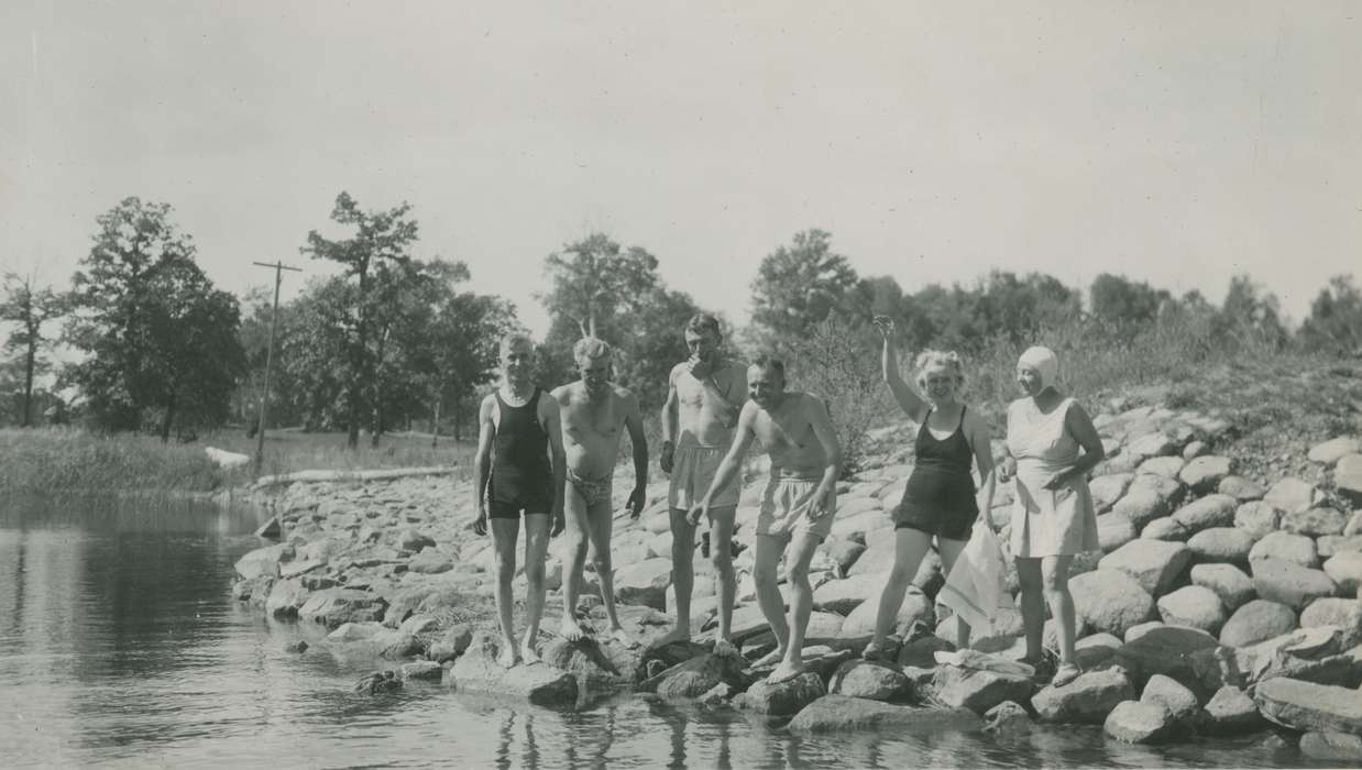 Portraits - Group, rock, Iowa History, Lakes, Rivers, and Streams, Iowa, lake, towel, McMurray, Doug, swim, Travel, Outdoor Recreation, Inquadona Lake, MN, shore, history of Iowa