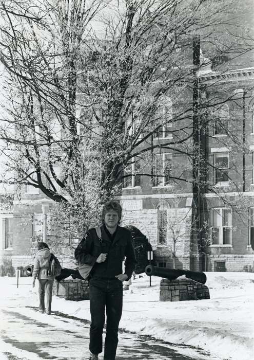 cannon, Cedar Falls, IA, history of Iowa, Iowa History, Winter, uni, campus, backpack, winter, UNI Special Collections & University Archives, Iowa, Schools and Education, university of northern iowa, Portraits - Individual
