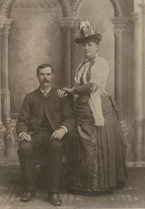 Portraits - Group, Iowa, Cedar Rapids, IA, Iowa History, feather, hat, dress, Vislisel, Dorothy, shawl, mustache, history of Iowa, suit