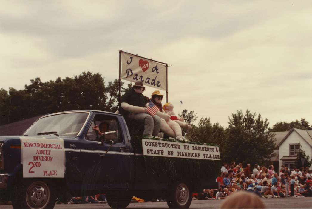 Portraits - Group, Iowa History, Bancroft, Cynthia, Iowa, Motorized Vehicles, Clear Lake, IA, Families, truck, parade, history of Iowa, Children, Fairs and Festivals, Holidays