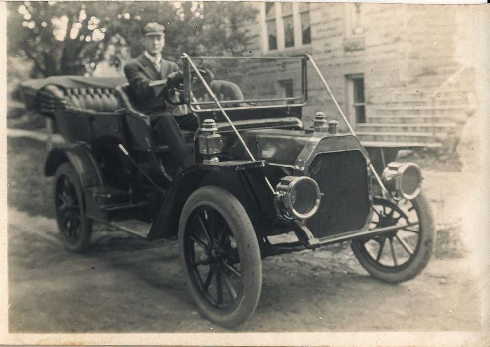 Portraits - Individual, car, Cities and Towns, Iowa History, Iowa, Motorized Vehicles, Anamosa Library & Learning Center, Anamosa, IA, history of Iowa