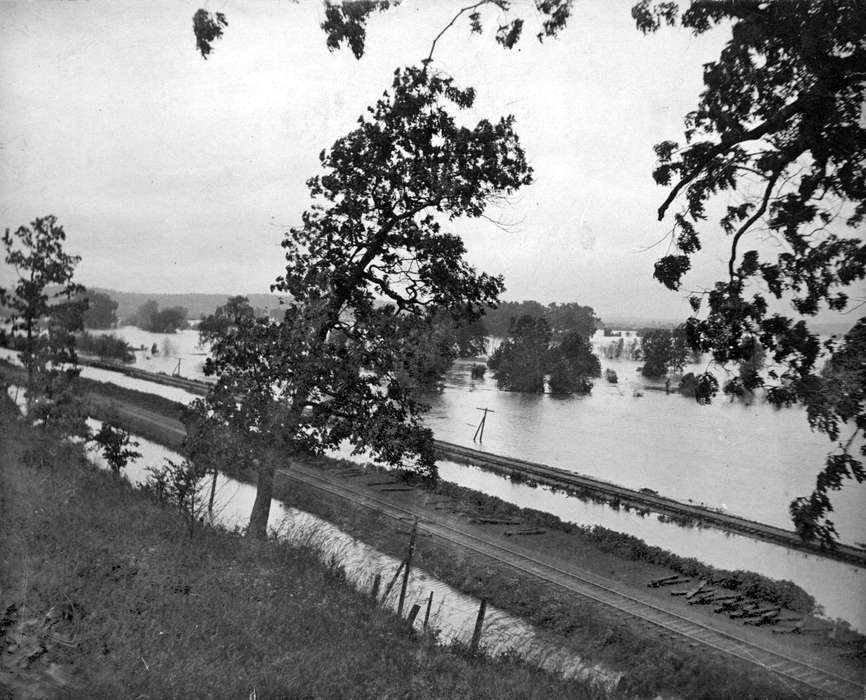 Landscapes, Iowa, history of Iowa, Lemberger, LeAnn, train track, Ottumwa, IA, tree, Floods, Iowa History