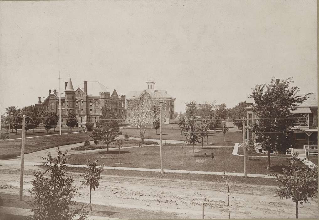 Main Streets & Town Squares, Cedar Falls, IA, history of Iowa, University of Northern Iowa Museum, Iowa History, uni, iowa state normal school, Aerial Shots, old gilchrist, Iowa, Schools and Education, honors cottage, university of northern iowa, central hall