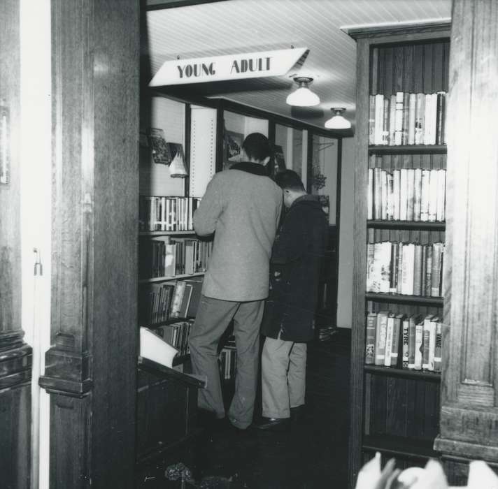 young men, Iowa History, history of Iowa, books, library, bookshelf, Iowa, Schools and Education, Waverly Public Library