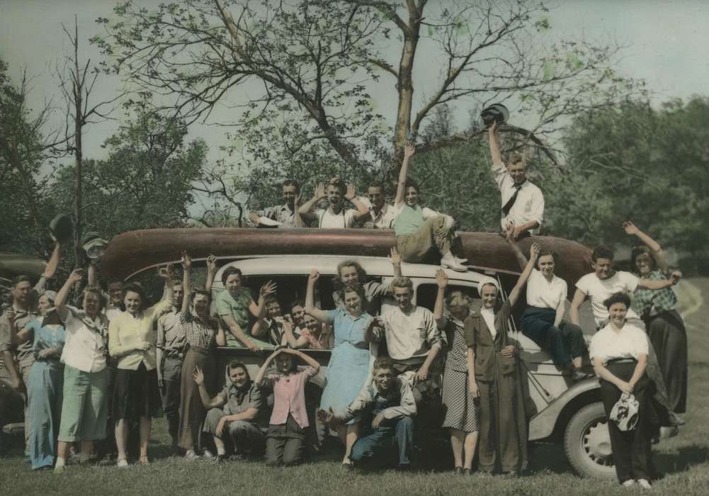 Portraits - Group, Iowa, Motorized Vehicles, Webster City, IA, McMurray, Doug, hatchery, car, Labor and Occupations, history of Iowa, canoe, picnic, Iowa History