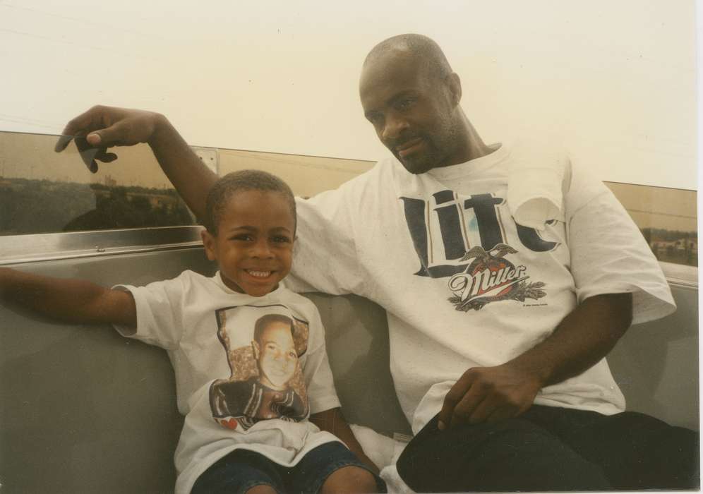 Portraits - Group, miller lite, african american, People of Color, history of Iowa, IA, father, Families, Iowa History, Fairs and Festivals, son, Iowa, Barrett, Sarah, Children