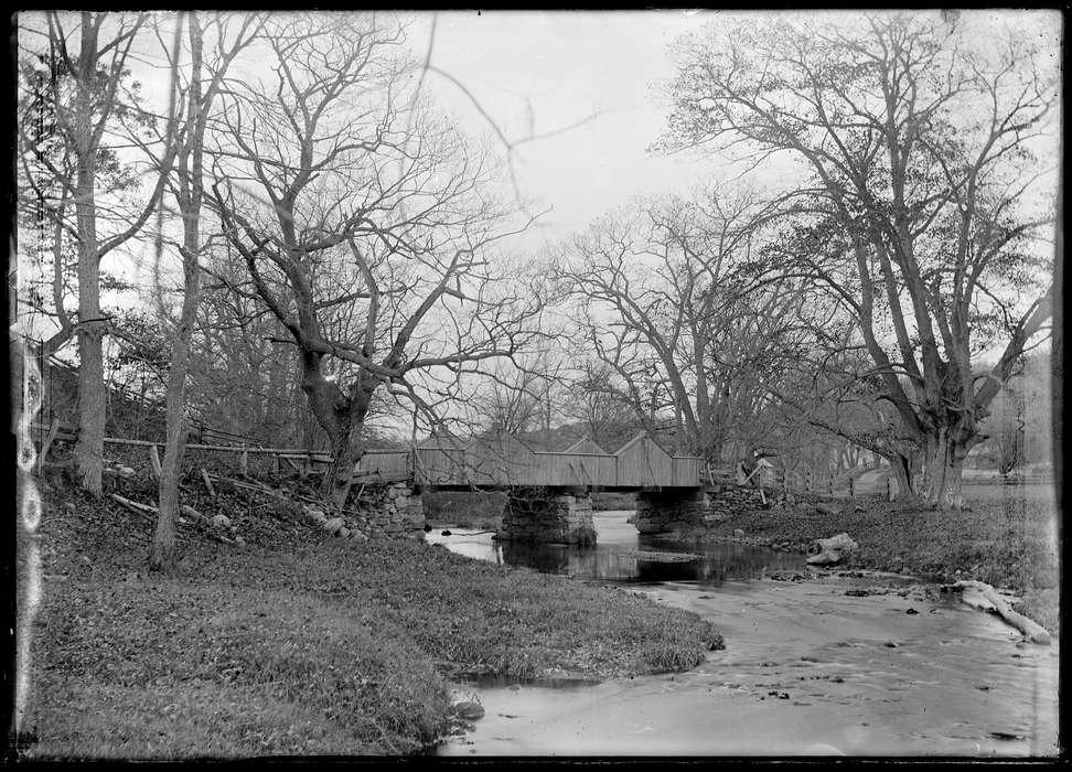 bridge, Iowa History, history of Iowa, Chaffeeville, CT, stream, Archives & Special Collections, University of Connecticut Library, Iowa, tree