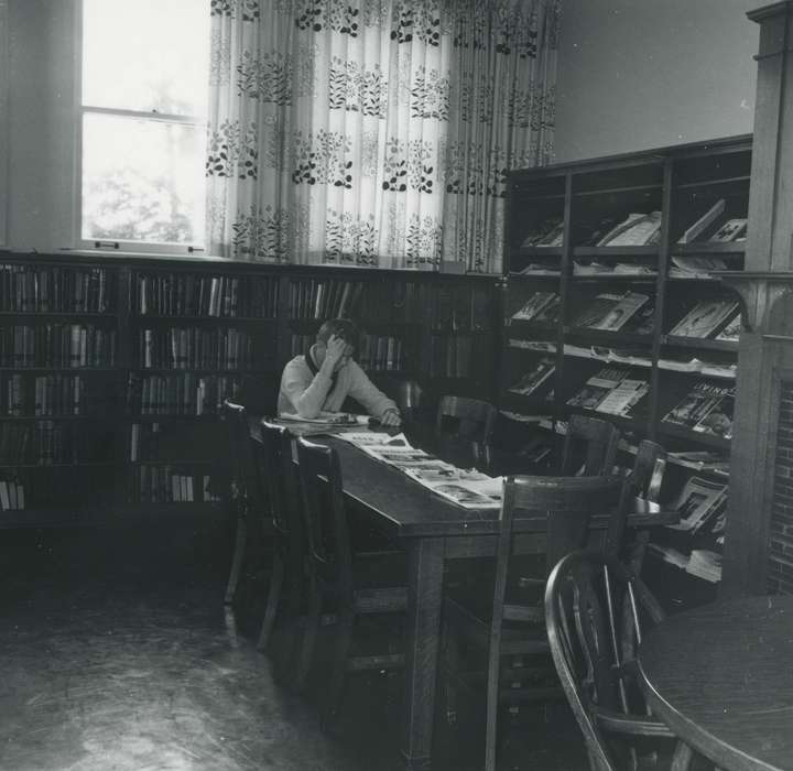 Waverly Public Library, history of Iowa, Iowa History, books, library, studying, bookshelf, man, Iowa, Schools and Education, reading
