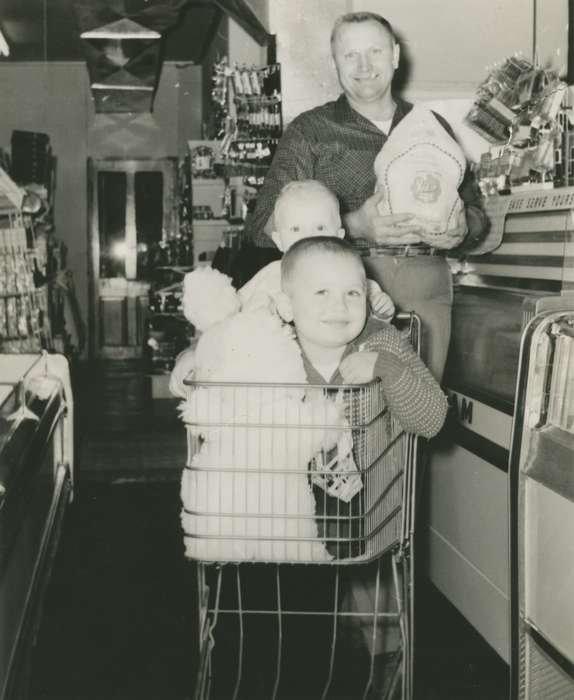 Portraits - Group, Zittergruen, Jenny, turkey, history of Iowa, Iowa History, Garnavillo, IA, shopping cart, Businesses and Factories, store, Holidays, Iowa, Children, Labor and Occupations