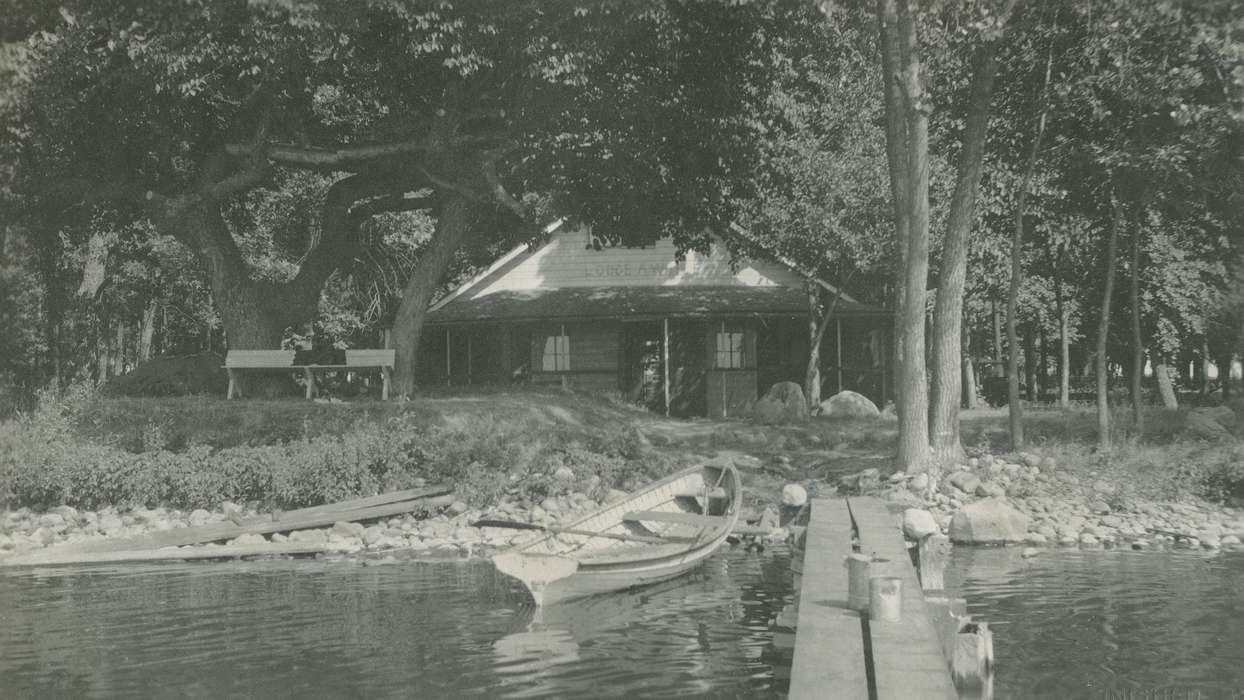 trees, Landscapes, Iowa, dock, McMurray, Doug, boat, cottage, Lakes, Rivers, and Streams, lake, Clear Lake, IA, history of Iowa, Iowa History