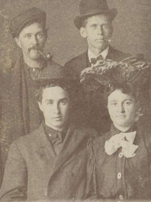 Portraits - Group, pipe, men, history of Iowa, Iowa History, Families, woman, hat, Spilman, Jessie Cudworth, cigar, Iowa, eyes, USA, buttons