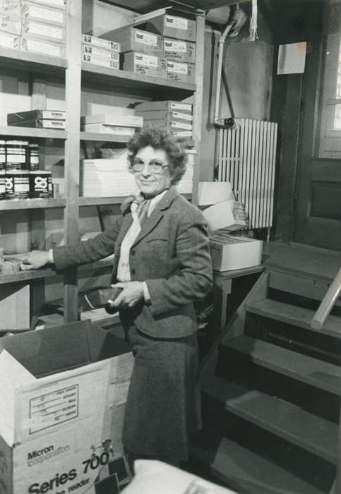 history of Iowa, Iowa History, wartburg hall, wartburg, basement, hair, college, curly hair, glasses, Waverly, IA, Iowa, Schools and Education, Labor and Occupations, suit, box, Waverly Public Library, wartburg college, Portraits - Individual