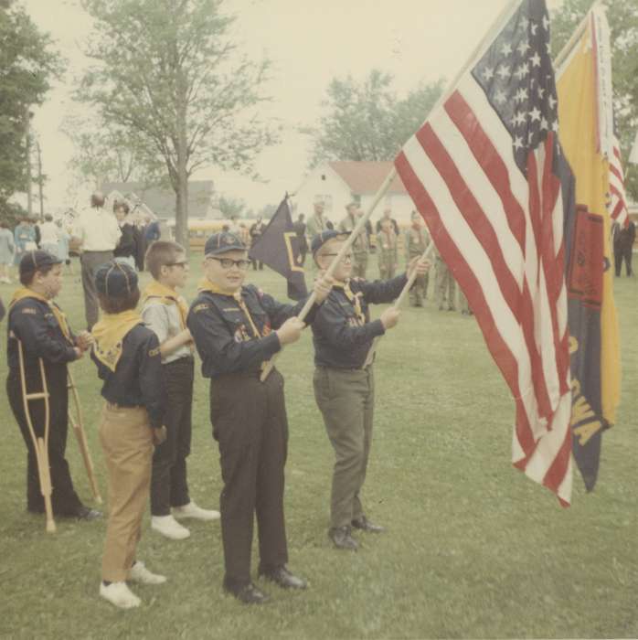 boy scouts, history of Iowa, Iowa History, american flag, Fairs and Festivals, glasses, Iowa, crutches, Zittergruen, Jenny, Garnavillo, IA