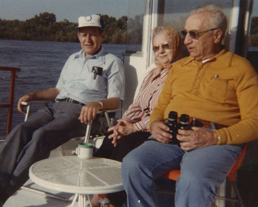 Portraits - Group, Trumm, Mary Ann, lake, history of Iowa, IA, Iowa History, Families, binoculars, Lakes, Rivers, and Streams, Iowa, Leisure