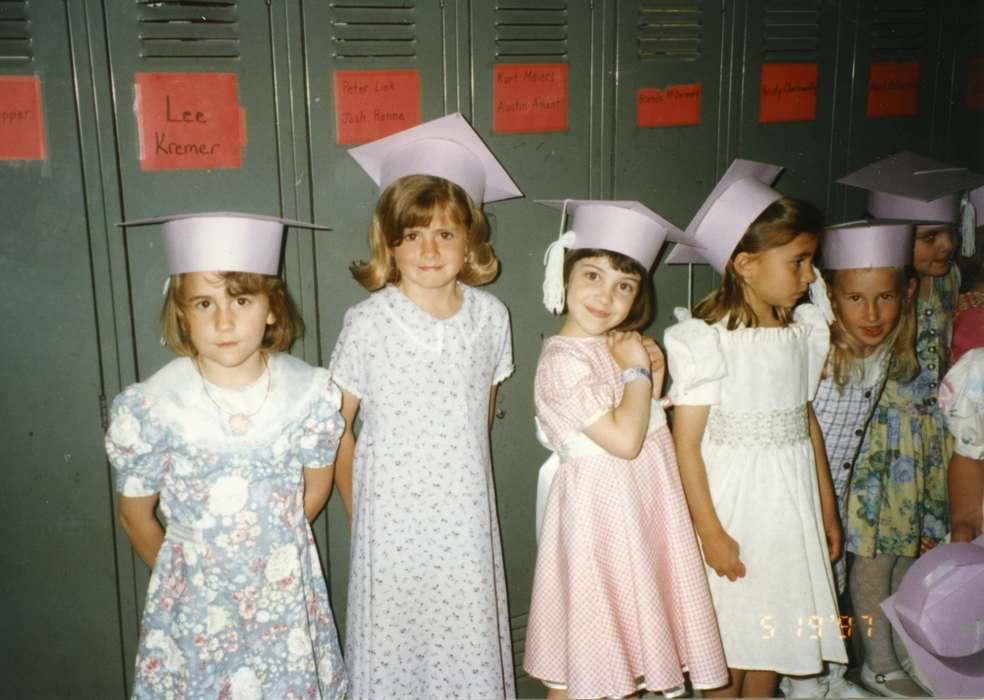 Portraits - Group, Schools and Education, Iowa History, Lewey, Lauren, history of Iowa, school, lockers, Iowa, Farley, IA, Children, graduation