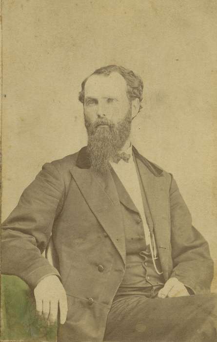 vest, pocket watch chain, Wapello, IA, history of Iowa, Iowa History, beard, man, Iowa, Olsson, Ann and Jons, mustache, carte de visite, frock coat, Portraits - Individual