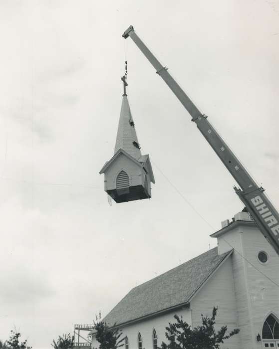 Readlyn, IA, Religious Structures, history of Iowa, church, Motorized Vehicles, crane, window, Iowa, correct date needed, Waverly Public Library, roof, Iowa History