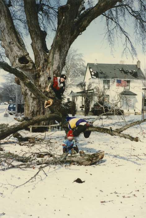 Iowa, american flag, Leisure, Children, West Union, IA, history of Iowa, Winter, tree, Bancroft, Cynthia, flag, Iowa History