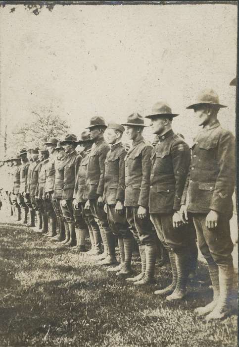 Neessen, Ben, Military and Veterans, Iowa History, Iowa, history of Iowa, soldiers, Portraits - Group, IA, uniform, formation line, military
