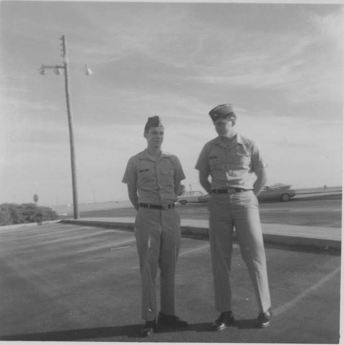 Portraits - Group, Cigrand, Mariann, Iowa History, Iowa, parking lot, uniform, Military and Veterans, Freeport, IL, history of Iowa