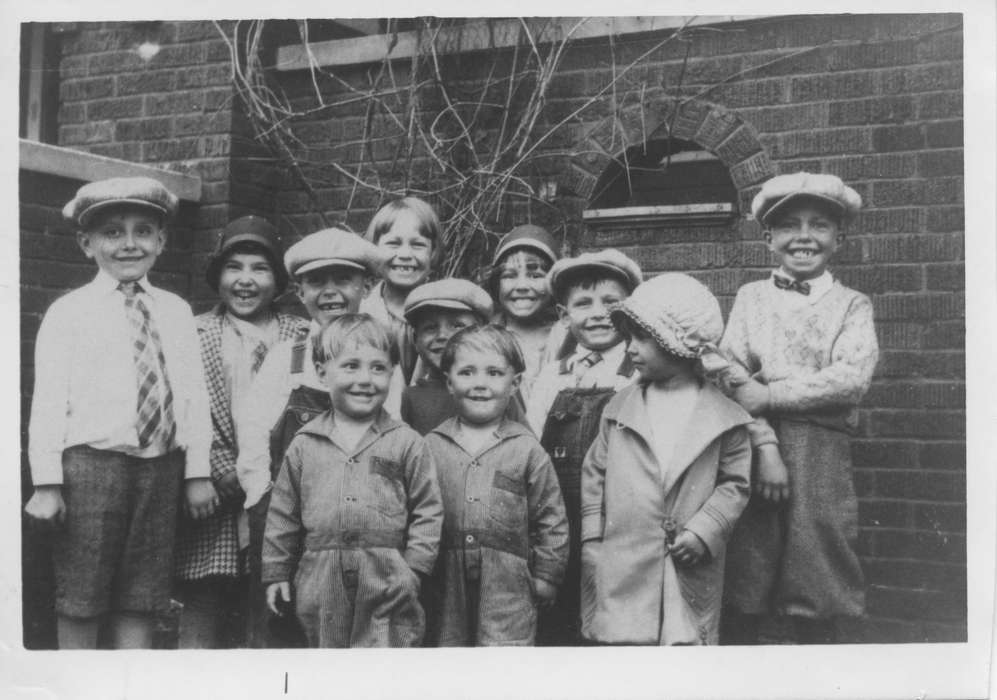 Portraits - Group, cap, Iowa History, history of Iowa, laughing, Iowa, Schall, Michael, Children, twins